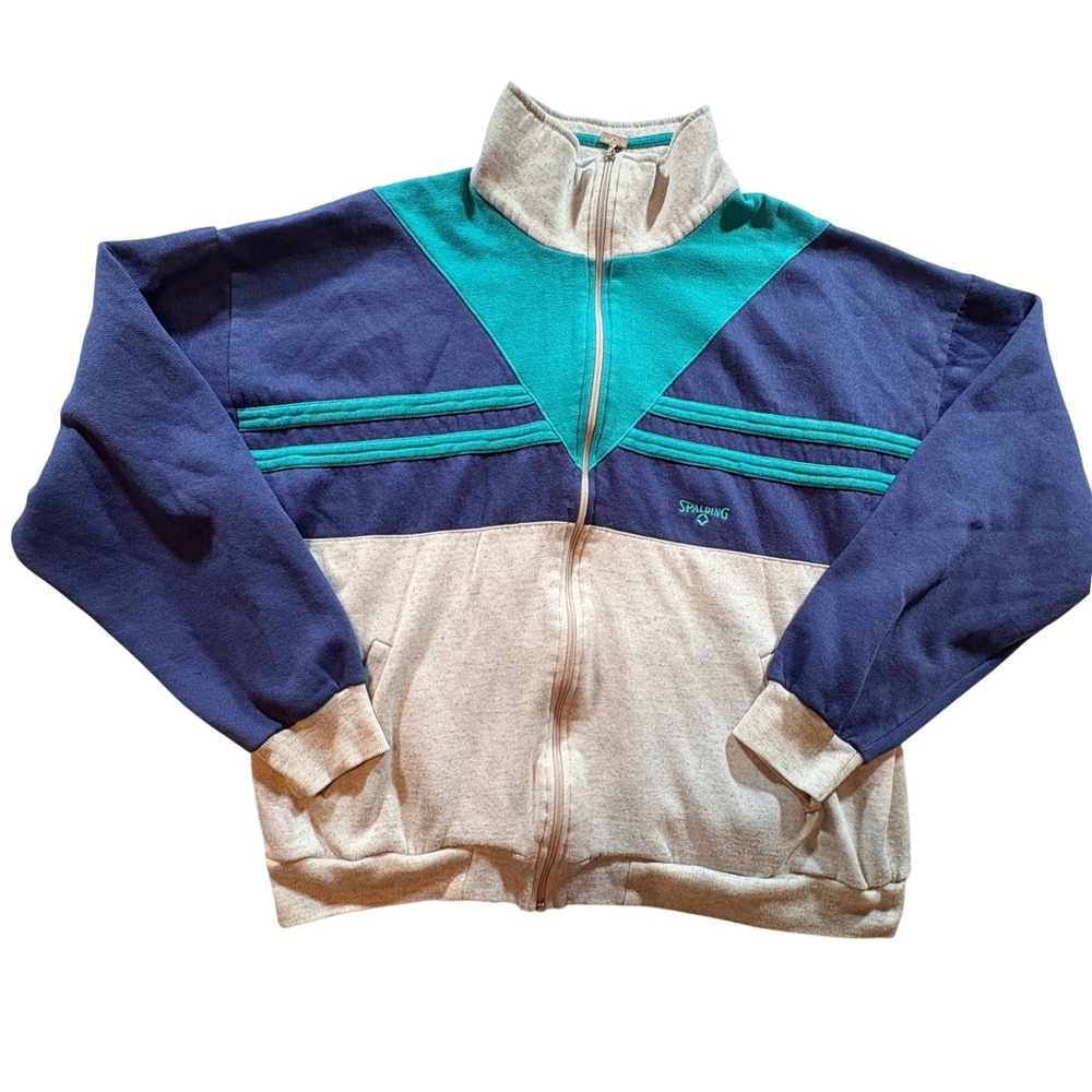 Spalding Track Jacket Mens XL Vintage Colorblock Full Zip Fleece Retro 90s Gray - Picture 1 of 8